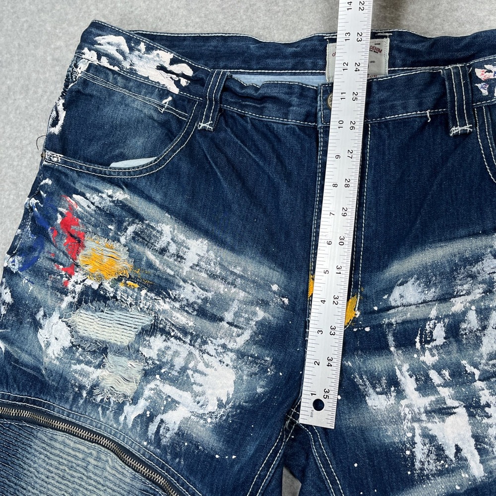 Smoke Rise Denim Jeans Mens 44 (43x32) Blue Paint Splatter Distressed Streetwear - Picture 4 of 13